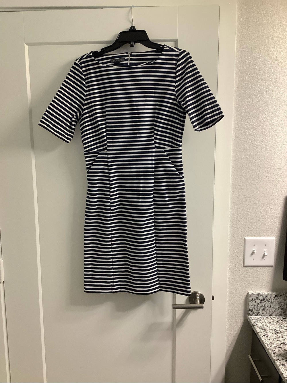 Covington Navy and White Striped Midi Dress
